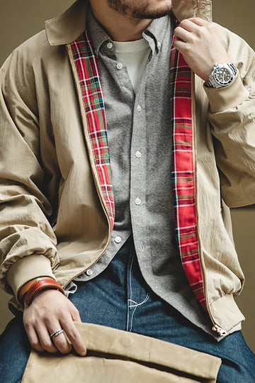 Men's Light Khaki Zip Casual Bomber Jackets